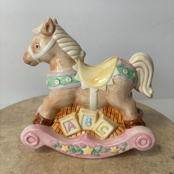 Vintage Rocking Horse Piggy Bank Russ Berrie Coin Bank Baby's First Bank VTG‎ - Picture 1 of 10